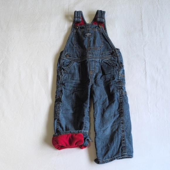 oshkosh b'gosh vestbak fleece lined denim jeans overalls 24 months baby boy - Picture 2 of 7